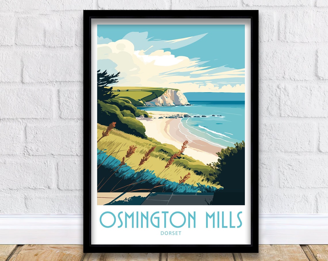 Osmington Mills Dorset Sandy Beach Dunes Grass Cliffs Art Poster
