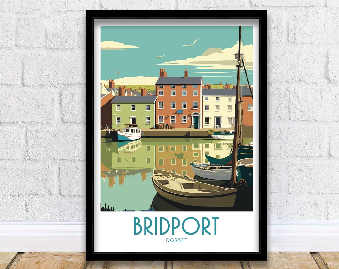 Bridport Dorset Harbour Boats Reflections Vintage Travel Poster