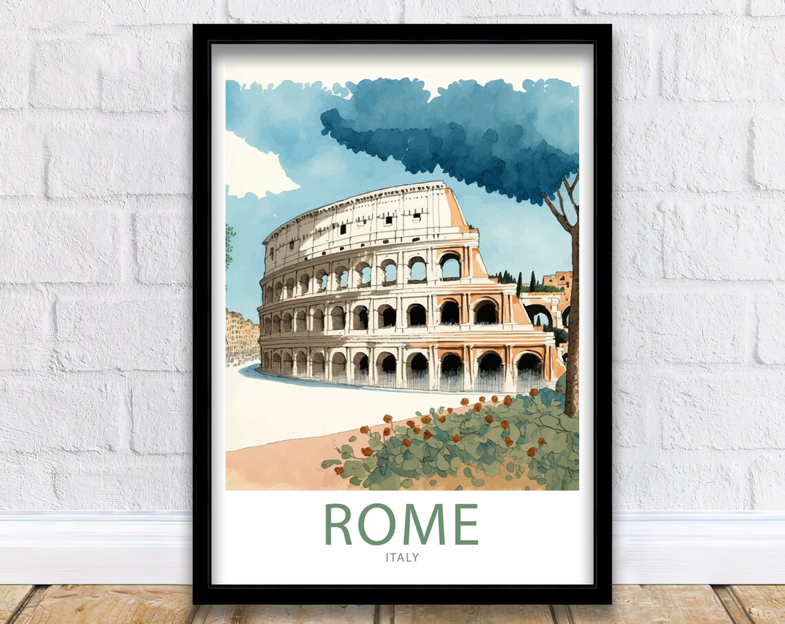 Rome Italy Colosseum Watercolor Amphitheater Ruins Landmark Poster