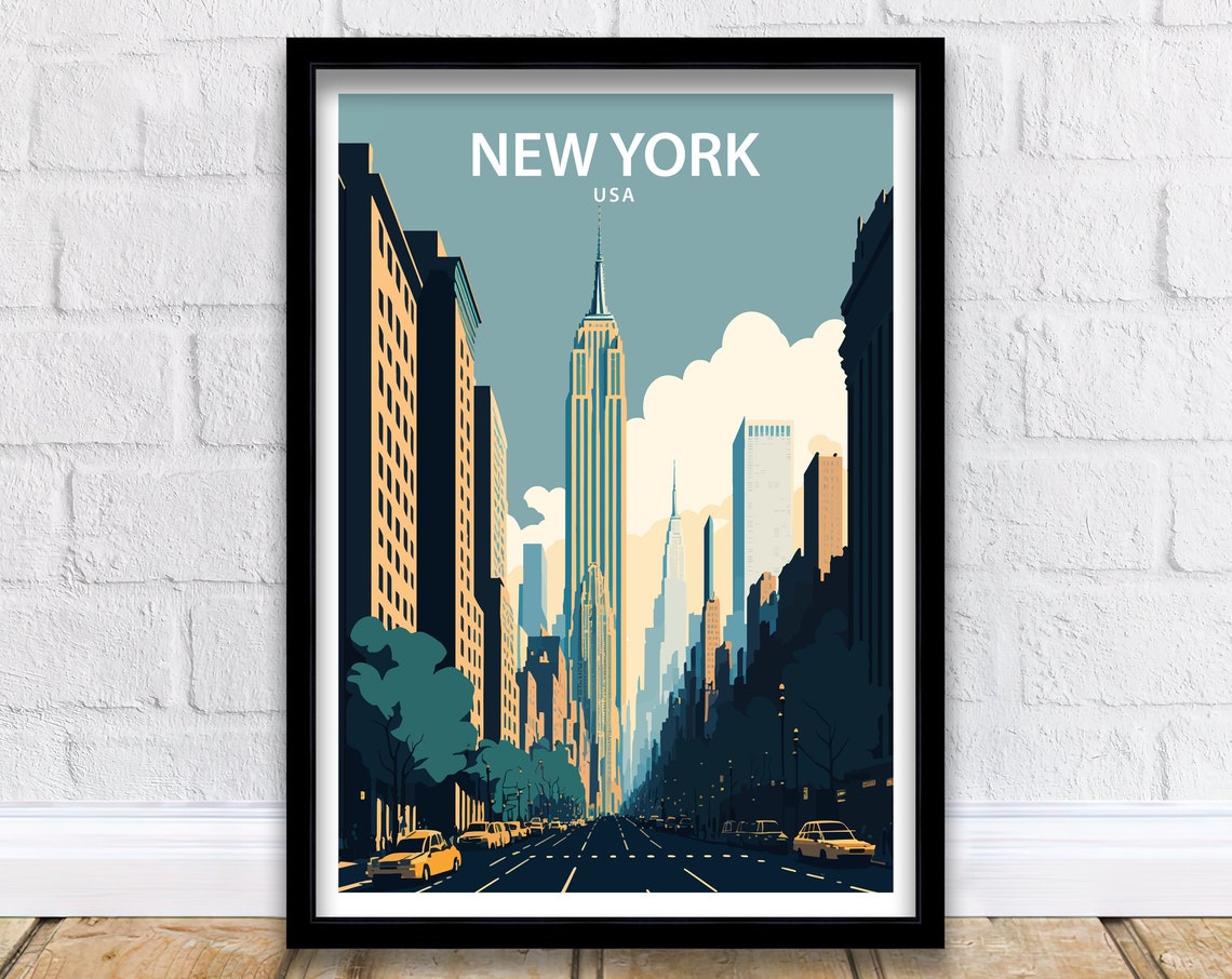 New York City Empire State Building Street Yellow Cabs Travel Poster