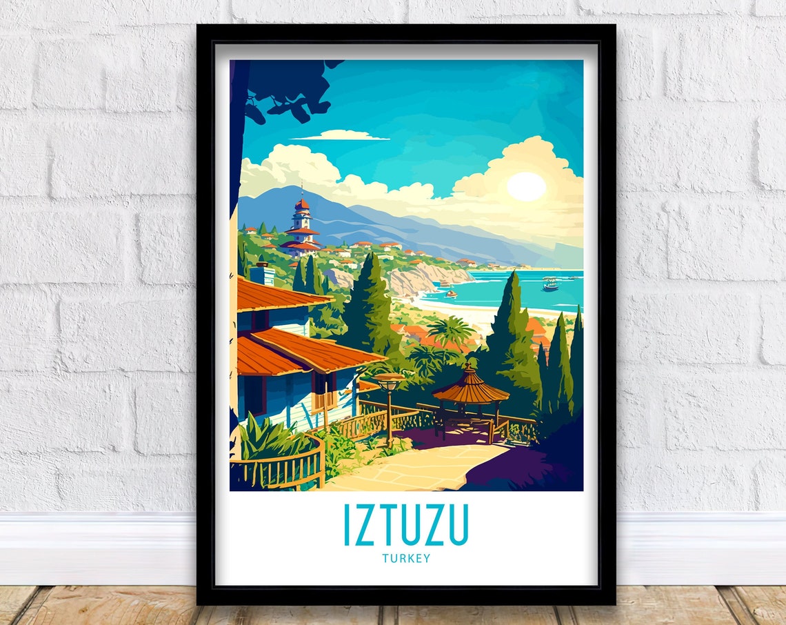 Iztuzu Turkey Coastal Village View Bay Vintage Travel Poster