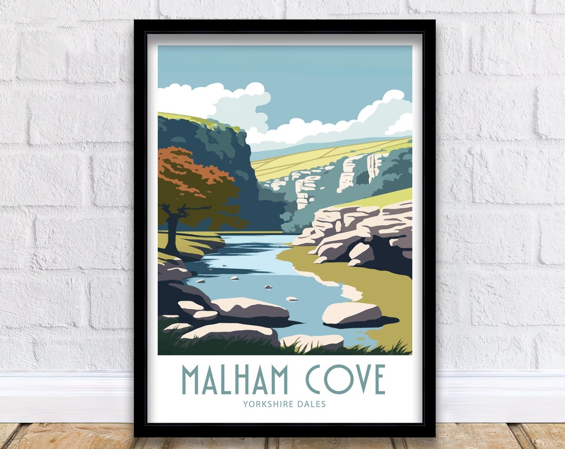 Malham Cove Yorkshire Dales Limestone Cliffs And Stream Scenic Poster