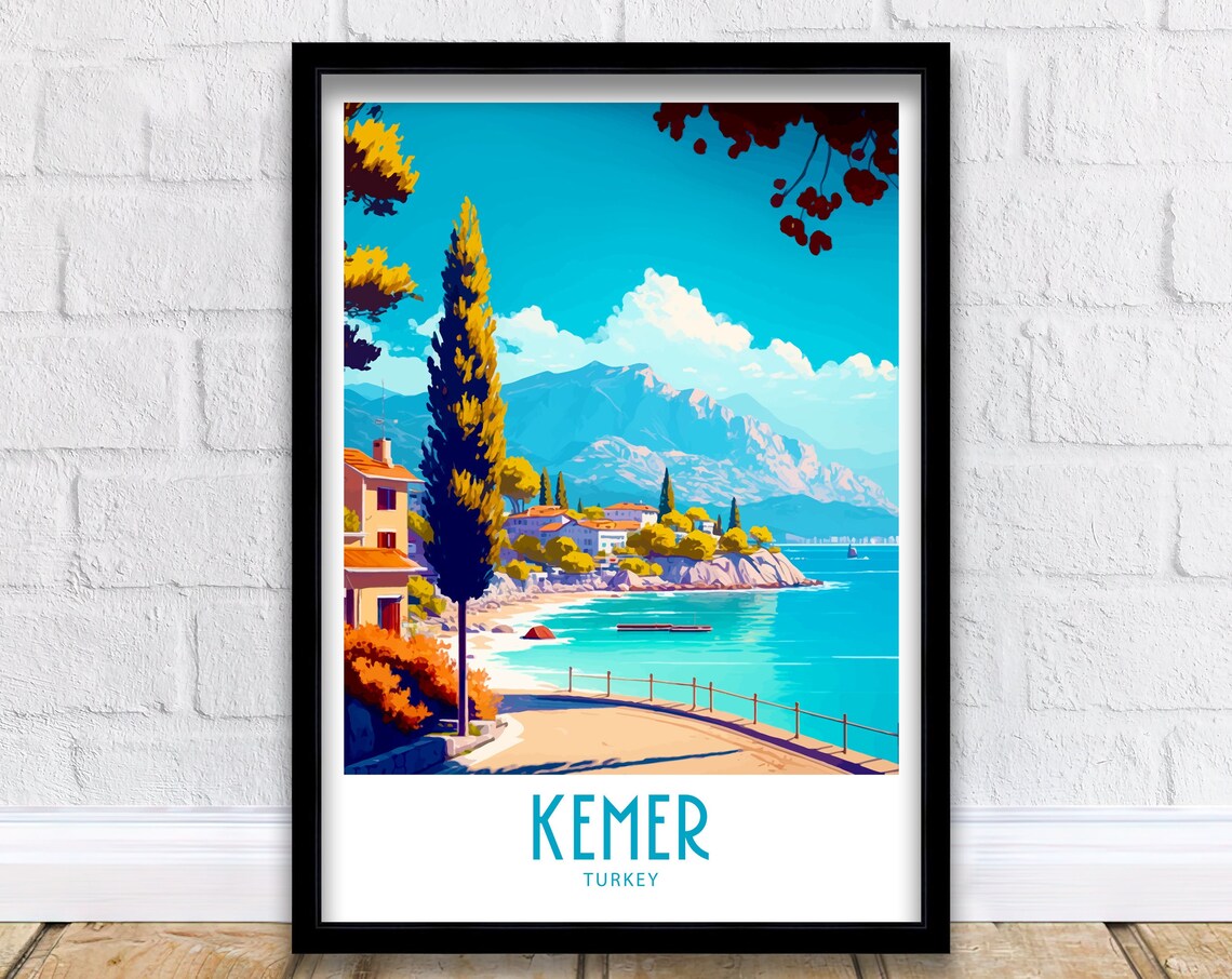 Kemer Turkey Travel Poster, Scenic Place Print