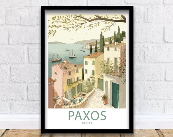Paxos Travel Poster, Greece Wall Decor Print