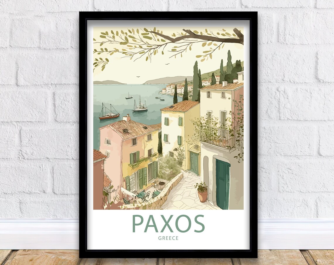 Paxos Travel Poster, Greece Wall Decor Print