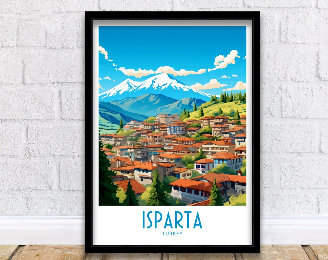 Isparta Turkey Mountain Town Snow Capped Peak Travel Art Poster