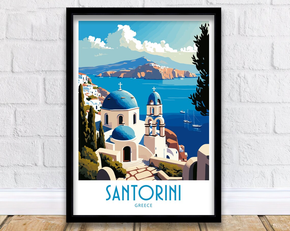Santorini Greece Travel Poster, Home Decor Art Print