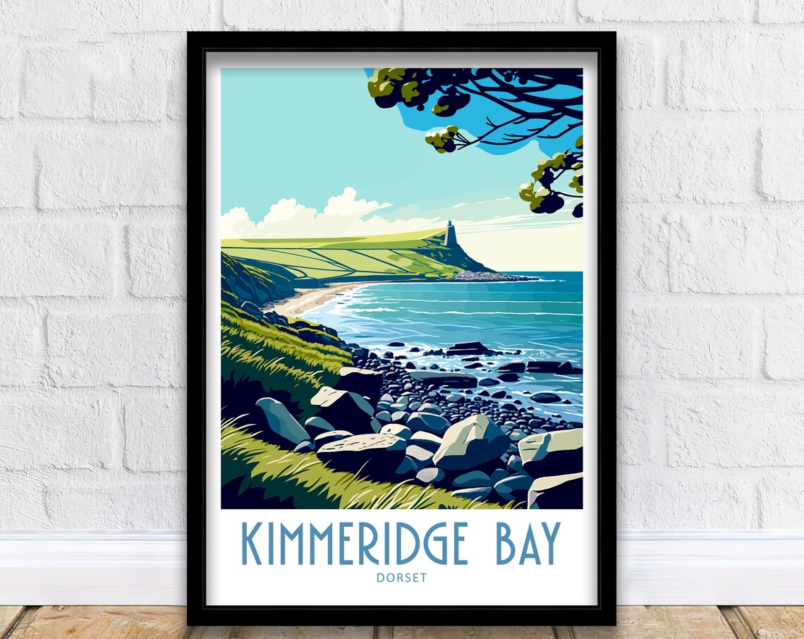 Kimmeridge Bay Dorset Green Headland View Vintage Travel Poster