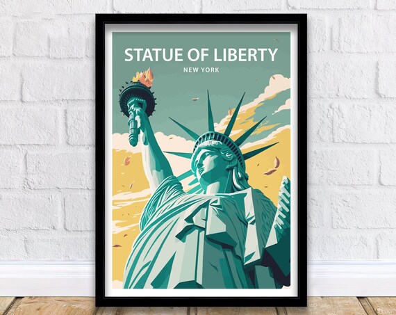 Statue of Liberty New York Close Up Torch Retro Travel Poster