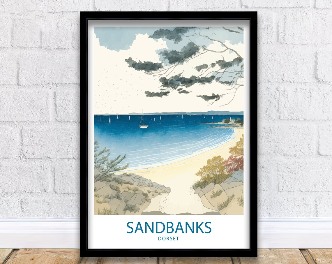 Sandbanks Coastal Art Print, Dorset Beach Poster
