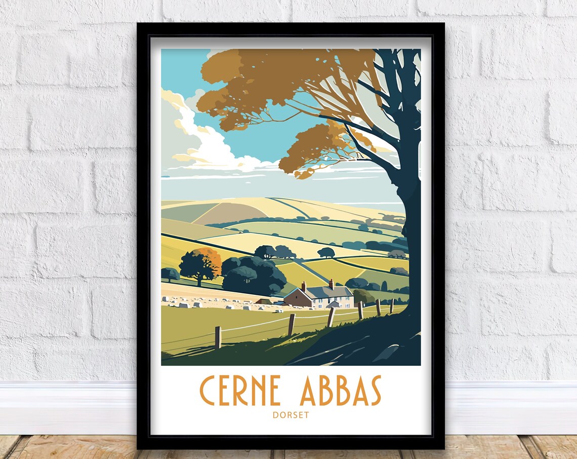 Cerne Abbas Dorset Travel Poster, Scenic Art Print
