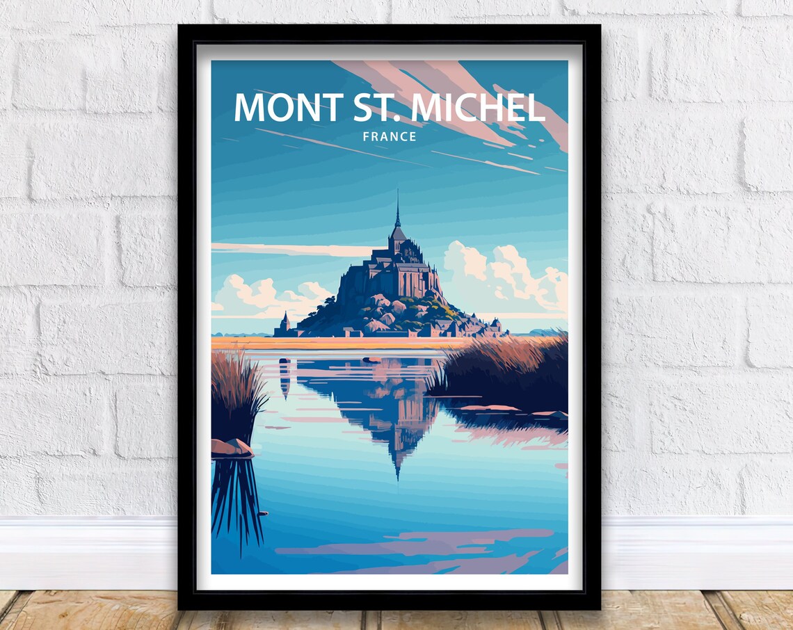 Mont St Michel France Abbey Island Reflection Vintage Travel Poster