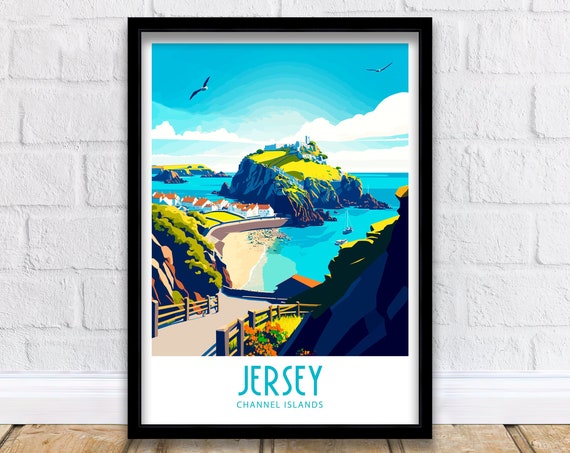 Jersey Travel Print Jersey France Poster Home Dcor Jersey France Art Print Jersey France Room Print Jersey Wall Art Jersey Wall Hanging