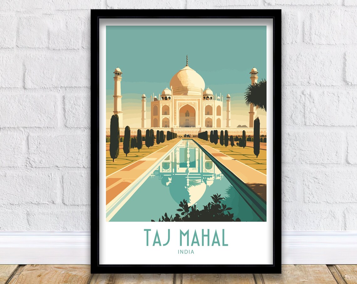 Taj Mahal India Travel Poster, Scenic Place Art