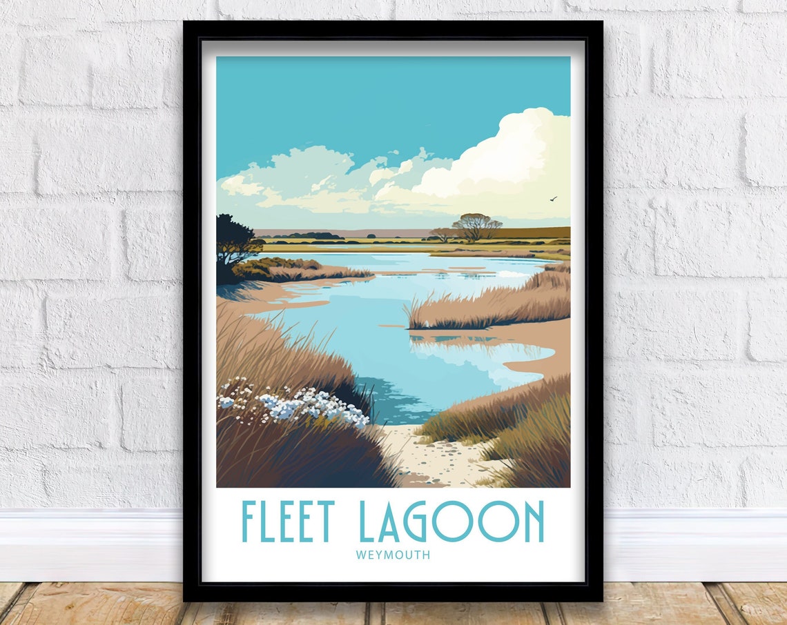 Fleet Lagoon Weymouth Dorset Peaceful Waters Vintage Travel Poster
