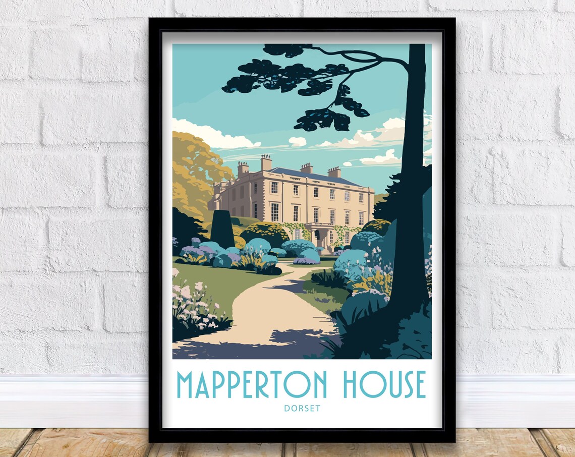 Mapperton House Dorset Manor Gardens Estate Vintage Travel Poster