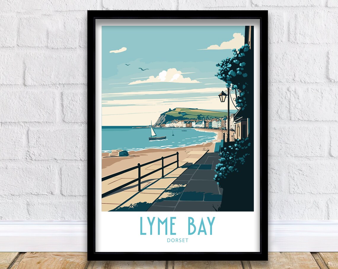 Lyme Bay Travel Poster, Dorset Coastal View