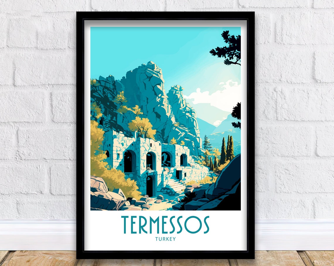 Termessos Turkey Mountain Ruins Theatre Vintage Travel Poster