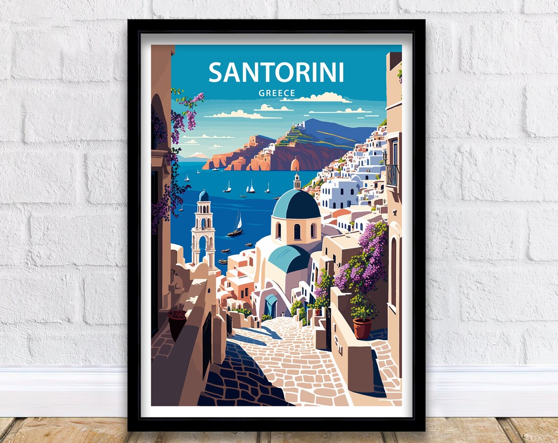 Santorini Greece Travel Poster, Europe Wall Art