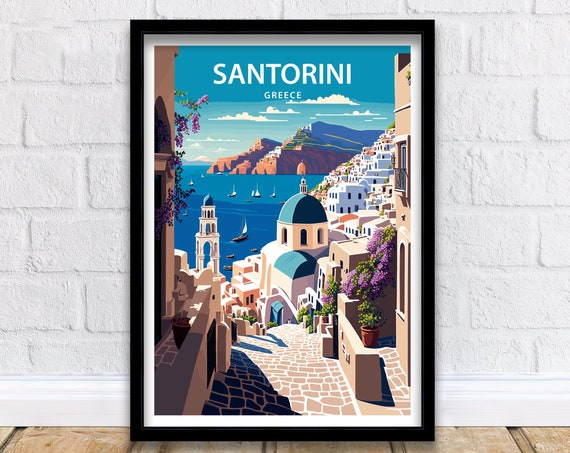 Santorini Greece Travel Poster, Europe Wall Art