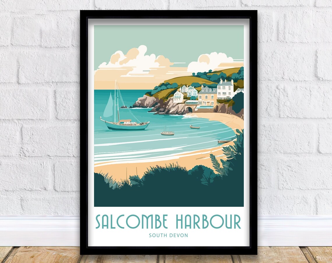 Salcombe Harbour Travel Poster, South Devon Landscape