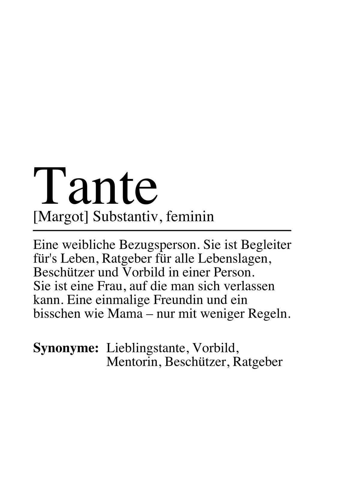 Tante Aunt German Dictionary Definition Heartfelt Typography Poster - Image 3