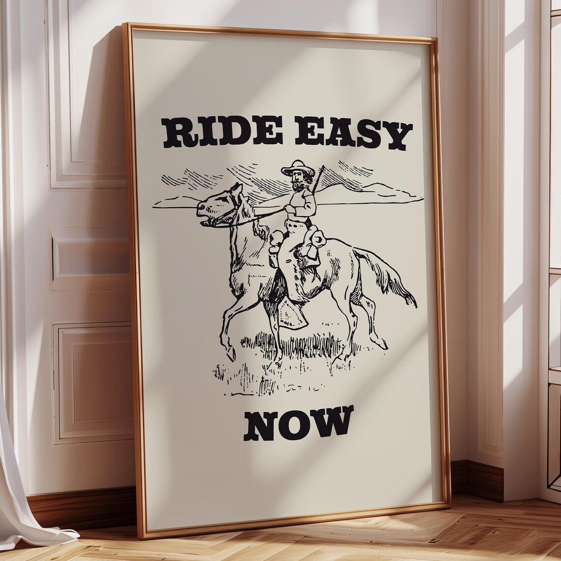 Ride Easy Now Cowboy Horseback Rider Vintage Wild West Poster