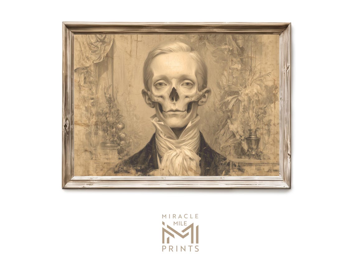 Victorian Skeleton Aristocrat Skull Portrait Sepia Halloween Poster
