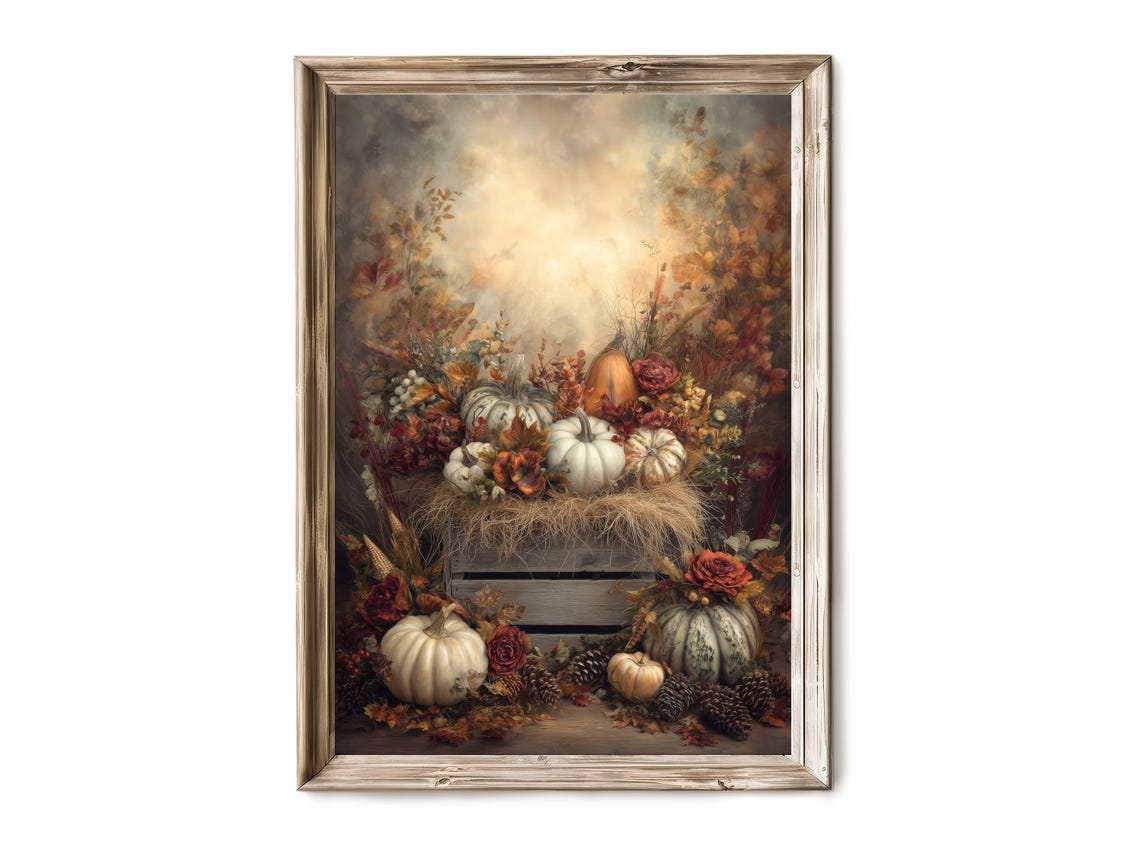 Autumn Harvest Pumpkins Roses Corn Wooden Crate Still Life Poster