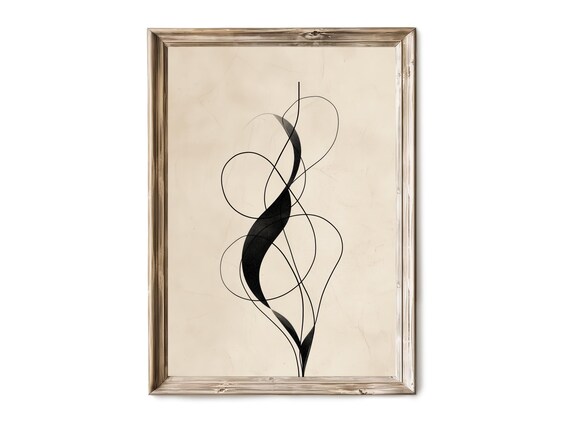 Minimalist Ink Line Vertical Wall Art Modern Neutral Abstract Drawing Japandi Decor 160