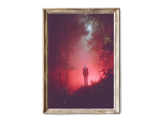 Halloween Wall Art Glowing Red Sky With Shadowed Man Surreal Vintage Horror Haunted Forest Decor 300