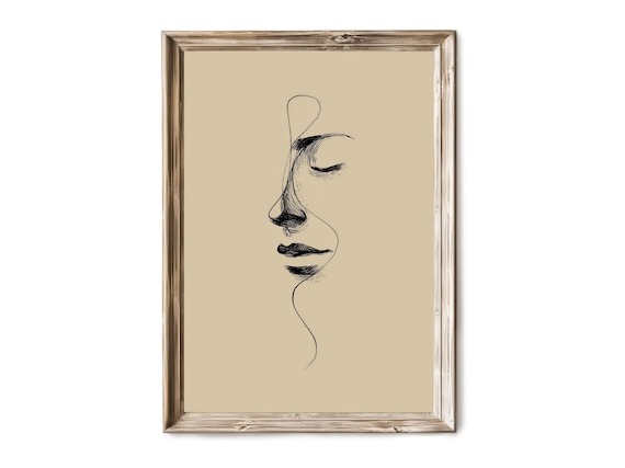 Vertical Minimalist Face Line Art Print Modern Abstract Portrait Neutral Japandi Decor 152