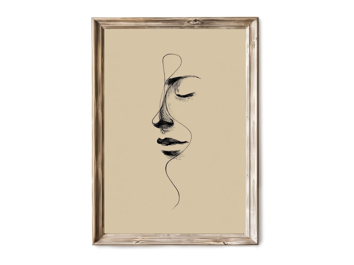 Vertical Minimalist Face Line Art Print Modern Abstract Portrait Neutral Japandi Decor 152