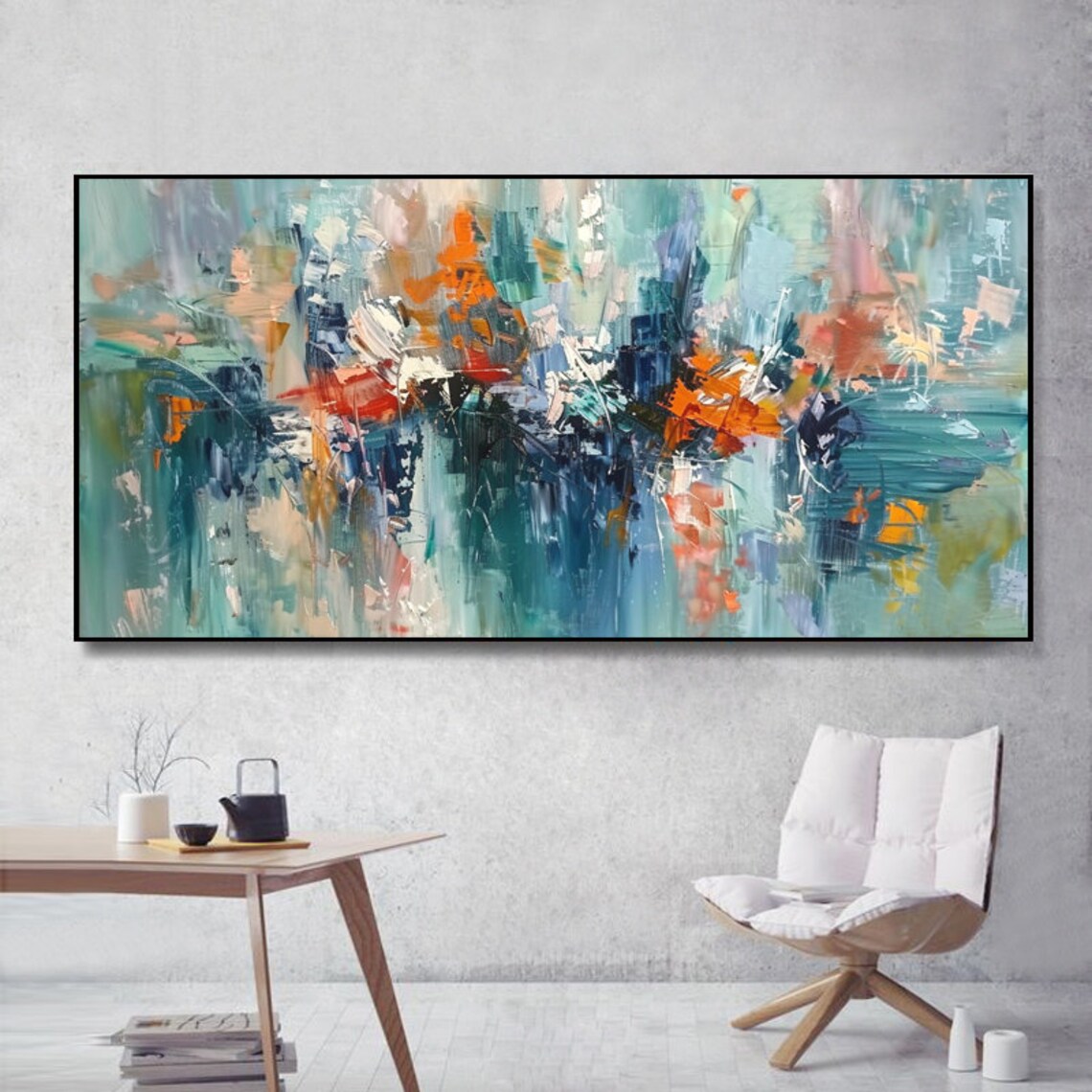 Blue Green Orange Abstract Palette Knife Modern Art Painting Poster