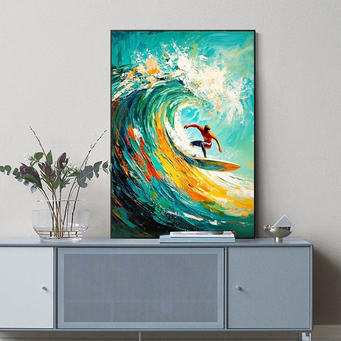 Surfer Riding A Golden Ocean Wave Dynamic Coastal Painting Poster - Image 6