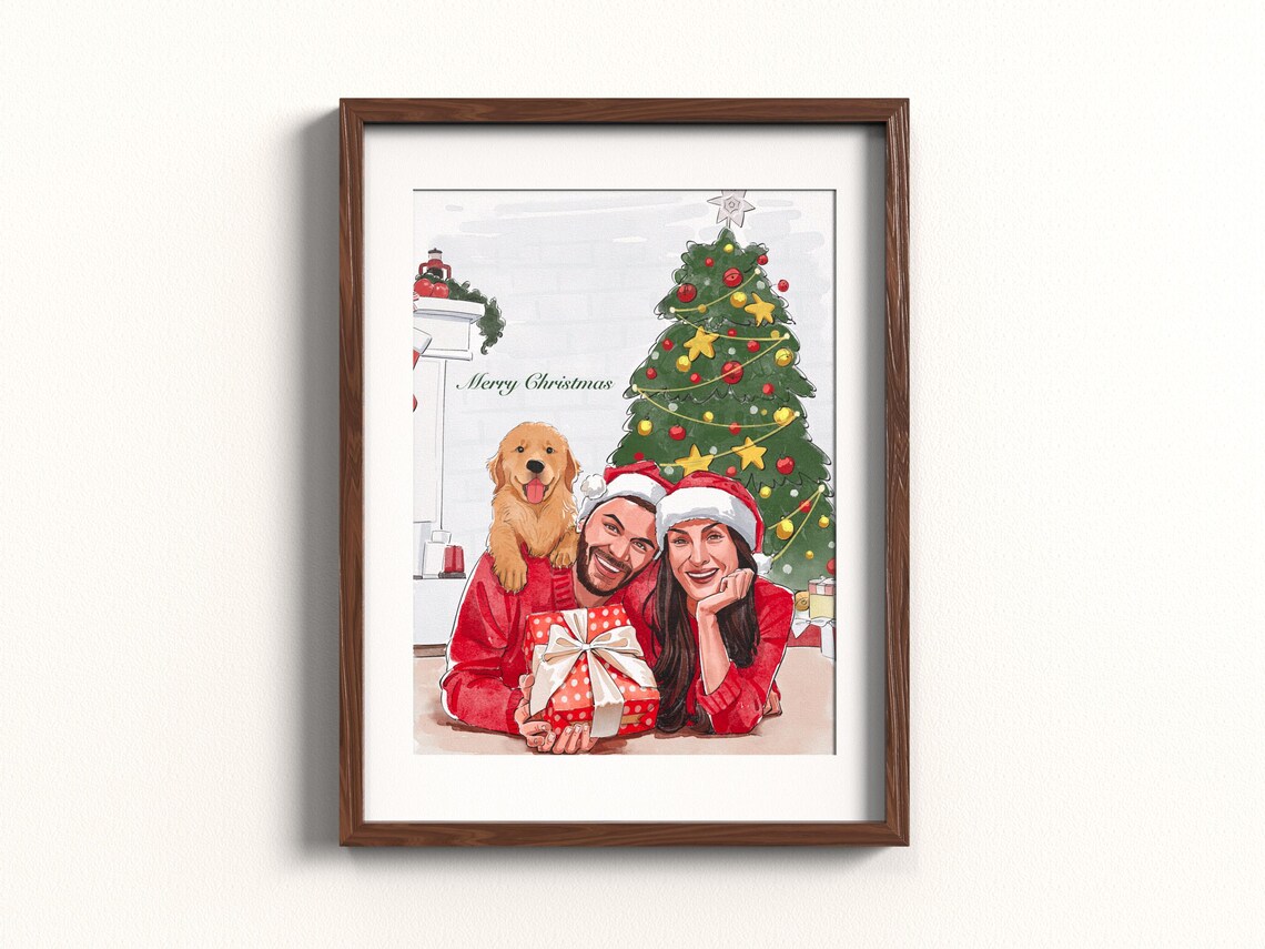 Couple Portrait Custom Watercolor Painting From Photo Hand Drawn For Wedding Personalised Family And Pets Couple Portrait Engagement Gift - Image 5