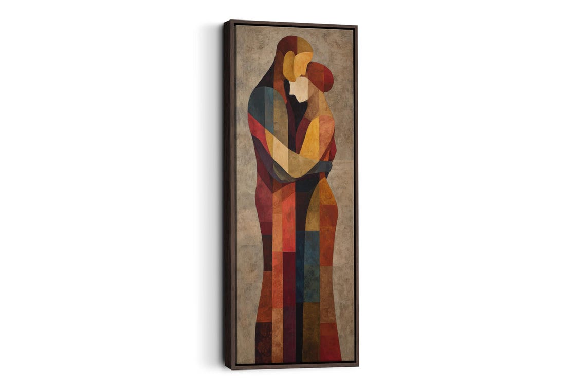 Geometric Embracing Couple Modern Abstract Anniversary Wall Art