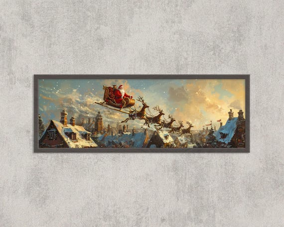Vintage Santa Sleigh Ride Print 19th Century Christmas Illustration