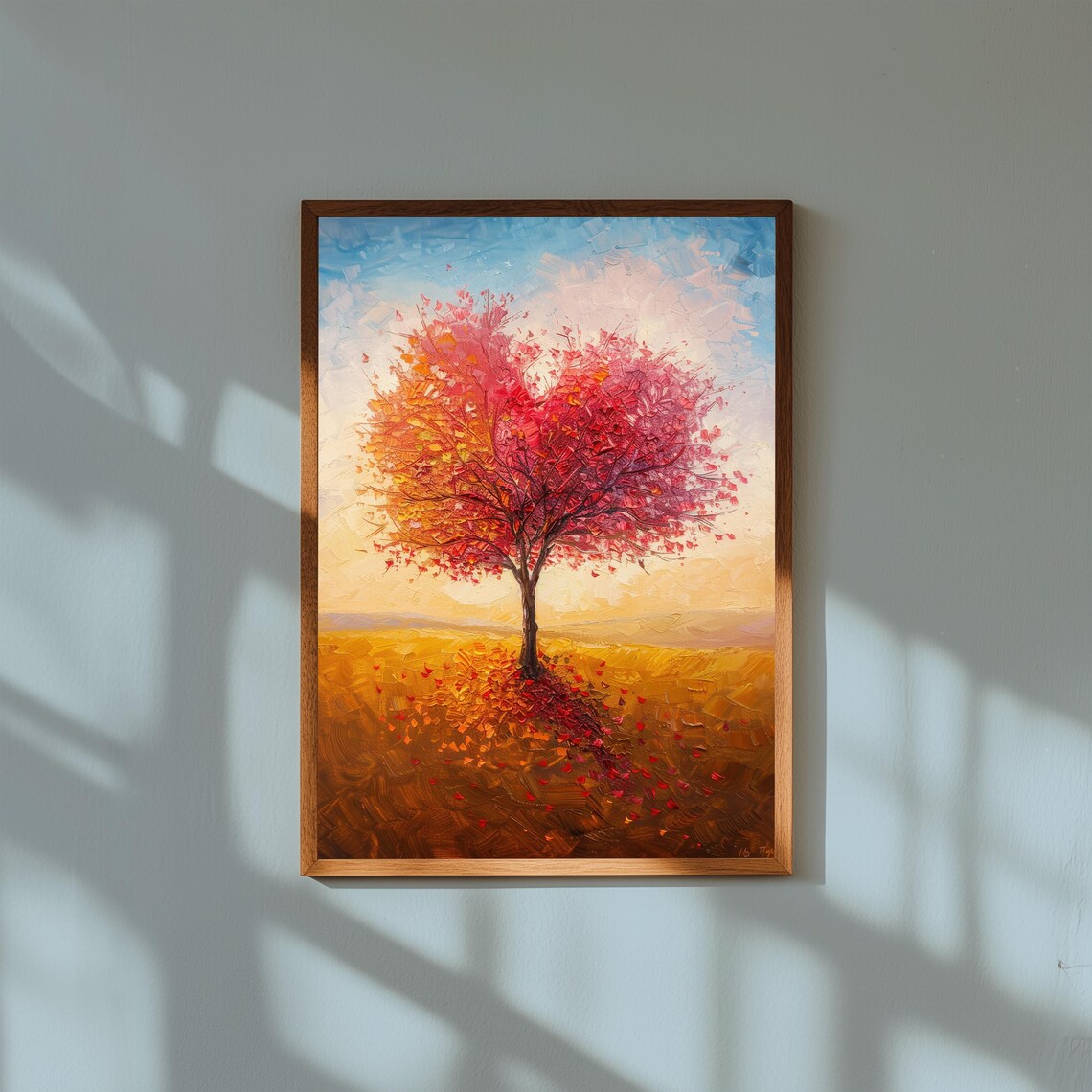 Heart Shaped Tree of Love Golden Meadow Romantic Oil Painting Poster