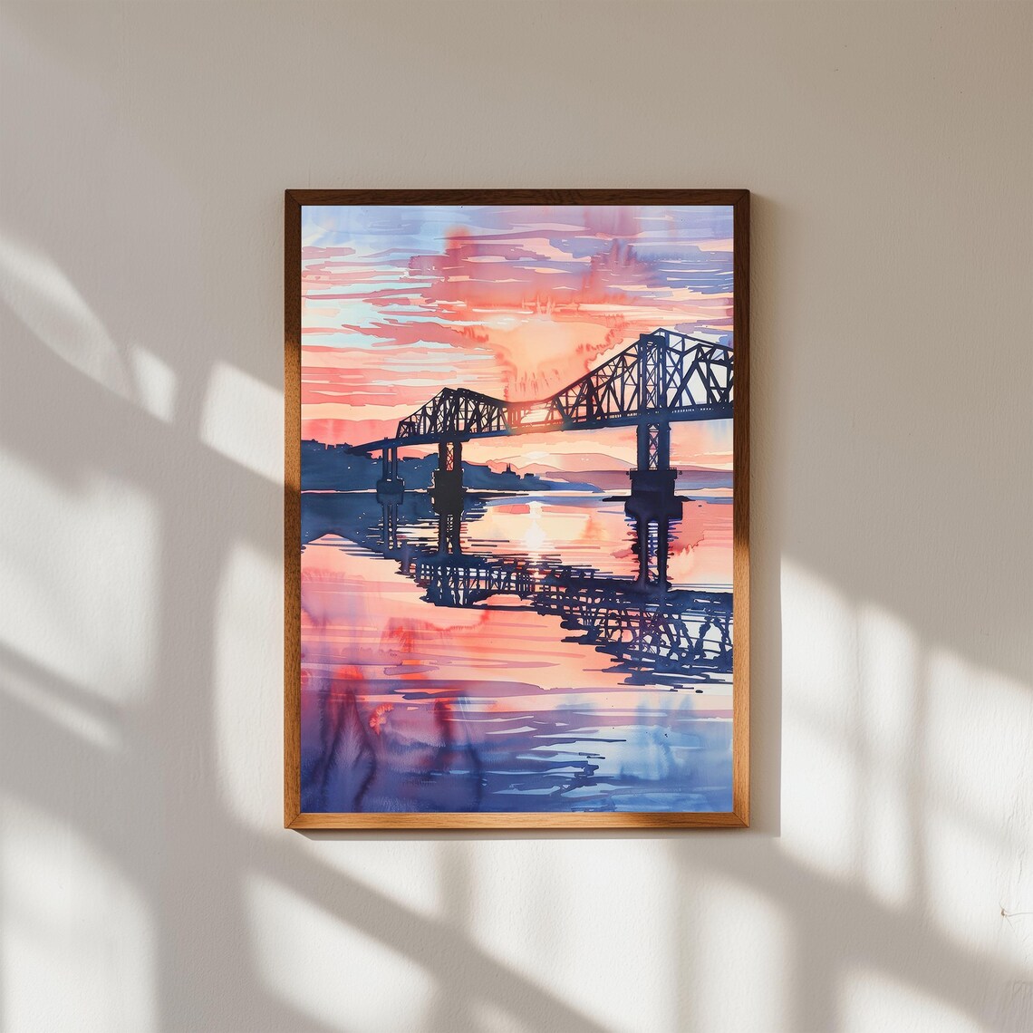 Forth Bridge Sunset Silhouette Watercolor Scotland Travel Art Poster