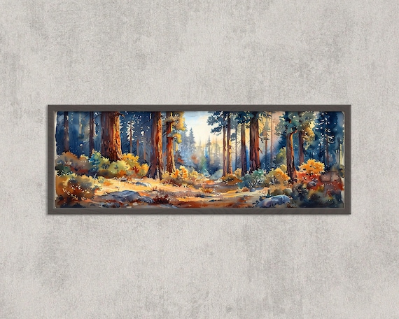 Giant Sequoia Forest Golden Light Watercolor Panorama Poster