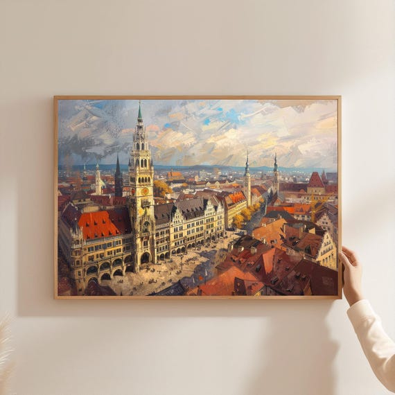 Munich Marienplatz Print Bavarian Architecture Germany Skyline