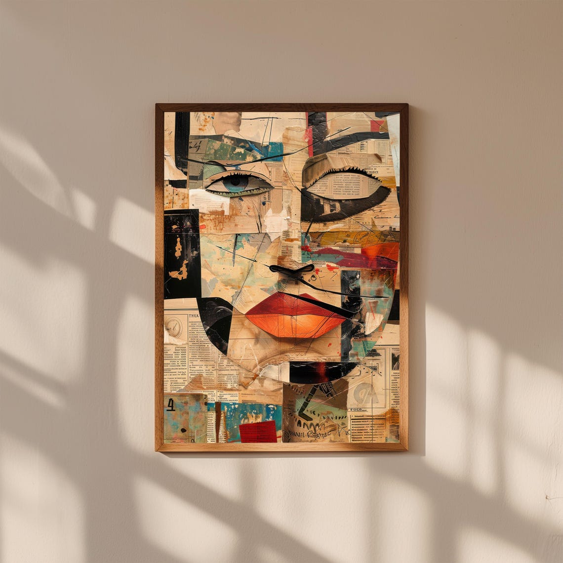 Avant Garde Dada Collage Woman Face Newspaper Abstract Wall Art