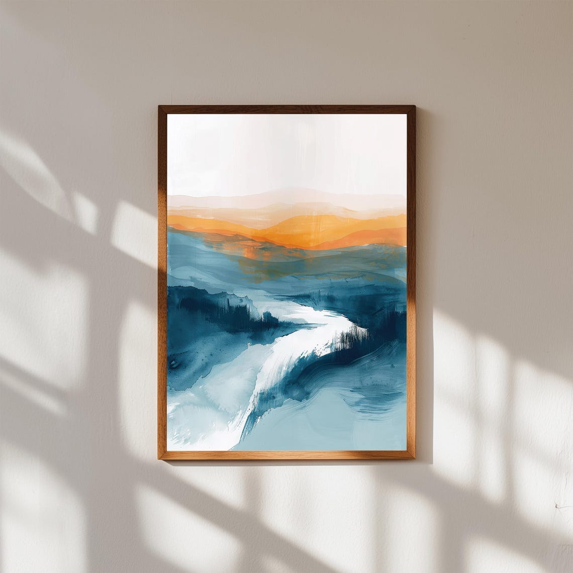 Abstract Landscape Print Minimalist Blue River Mountain Art