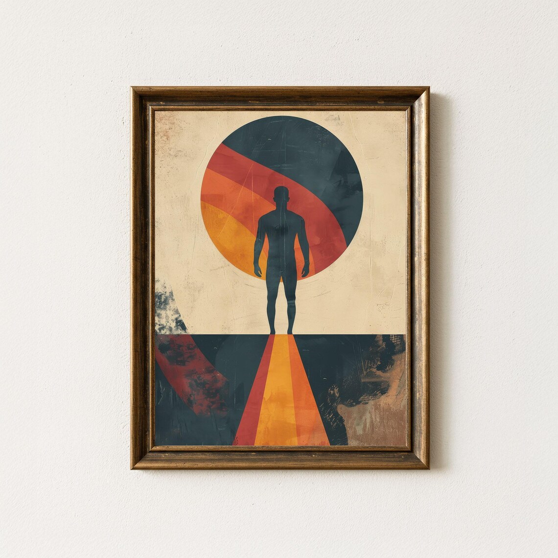 Retro Sci Fi Lone Traveler Giant Orange Planet Minimalist Art Poster