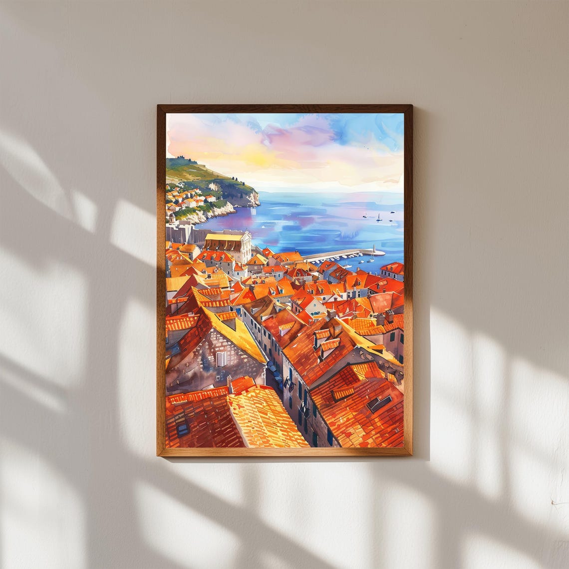 Dubrovnik Watercolor Print Croatia Coastal Cityscape Art