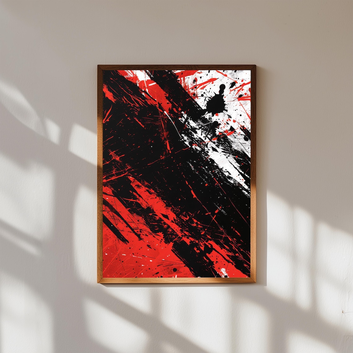Bold Red Black White Abstract Expressionist Chaos Painting Wall Art