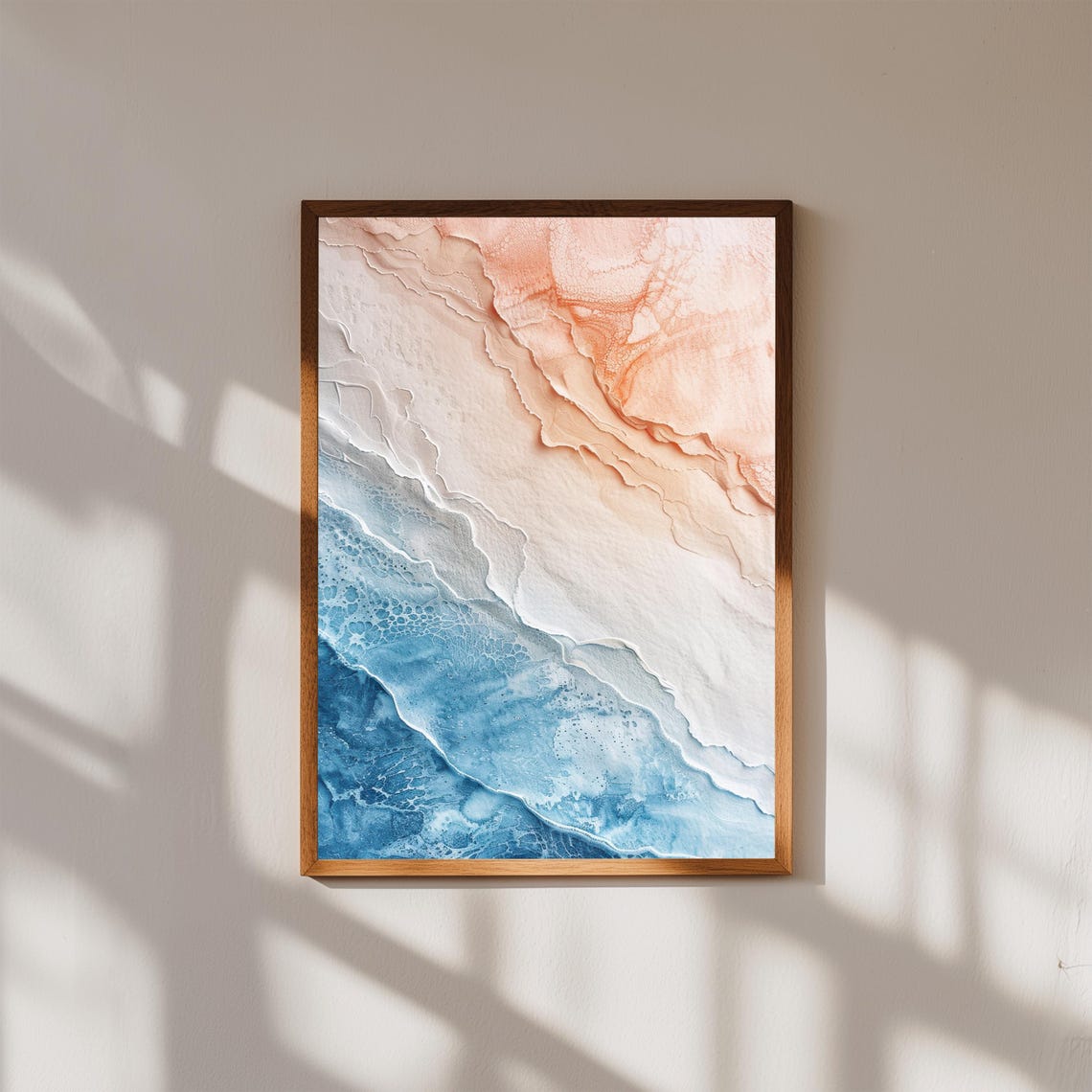 Abstract Ocean Wave Art Print Blue Blush Coastal Modern Wall Decor