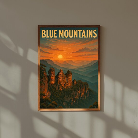 Blue Mountains Three Sisters Rock Formation at Sunset Travel Poster
