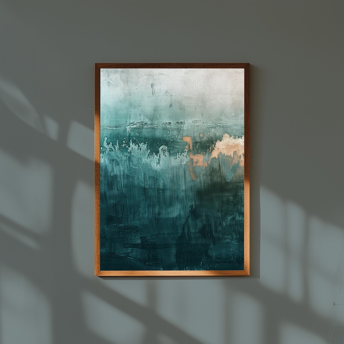 Deep Teal Abstract With Copper And Rose Gold Accents Moody Poster